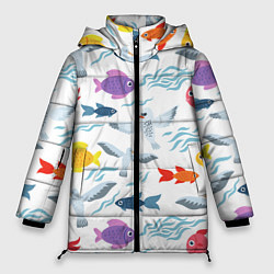 Куртка зимняя женская Рыбы и чайки, цвет: 3D-красный