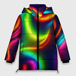 Куртка зимняя женская Неоновые радужные разводы, цвет: 3D-черный