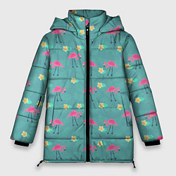 Куртка зимняя женская Летний паттерн с фламинго, цвет: 3D-красный