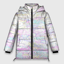 Куртка зимняя женская Абстракция радужное на белом, цвет: 3D-светло-серый