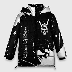 Женская зимняя куртка Children of Bodom и рок символ на темном фоне