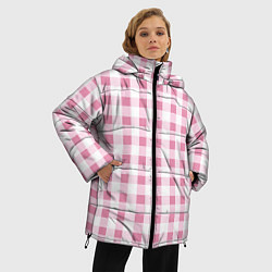 Куртка зимняя женская Барби-розовый: клетка, цвет: 3D-черный — фото 2