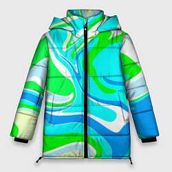 Куртка зимняя женская Абстракция сине-зеленая, цвет: 3D-черный