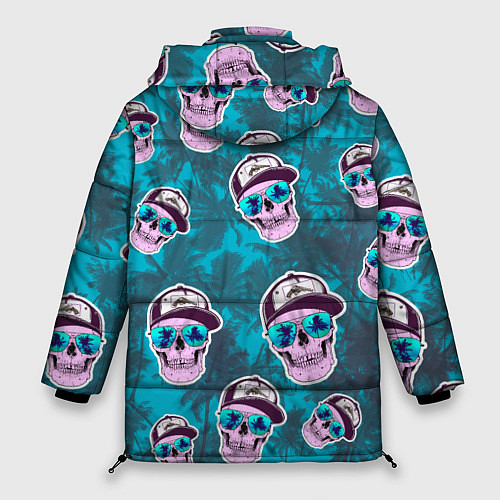 Женская зимняя куртка Черепа в очках и пальмы / 3D-Светло-серый – фото 2