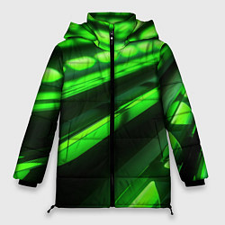 Куртка зимняя женская Green neon abstract, цвет: 3D-черный