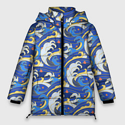 Куртка зимняя женская Японский традиционный узор волн, цвет: 3D-светло-серый
