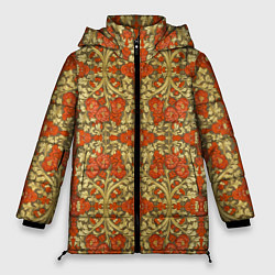 Куртка зимняя женская Красно-золотой средневековый узор, цвет: 3D-красный
