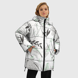 Куртка зимняя женская Зайцы и растения паттерн, цвет: 3D-светло-серый — фото 2
