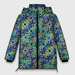 Куртка зимняя женская Психоделические цветочки, цвет: 3D-черный