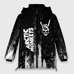 Женская зимняя куртка Arctic Monkeys и рок символ на темном фоне