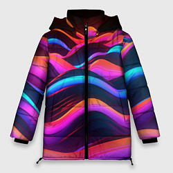 Куртка зимняя женская Неоновые фиолетовые волны, цвет: 3D-светло-серый