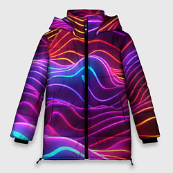 Куртка зимняя женская Цветные неоновые волны, цвет: 3D-черный