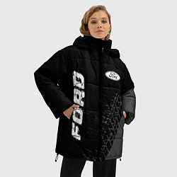 Куртка зимняя женская Ford speed на темном фоне со следами шин: надпись,, цвет: 3D-черный — фото 2