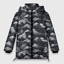 Куртка зимняя женская Черно-белые волны, цвет: 3D-черный