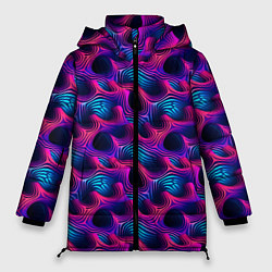 Куртка зимняя женская Абстракция паттерн фиолетовые цвета, цвет: 3D-красный