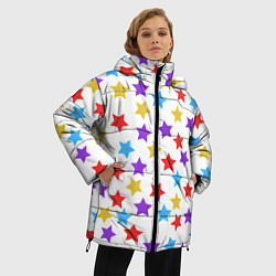 Куртка зимняя женская Разноцветные звезды, цвет: 3D-красный — фото 2