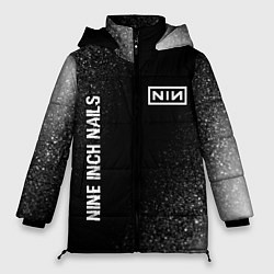 Куртка зимняя женская Nine Inch Nails glitch на темном фоне: надпись, си, цвет: 3D-черный