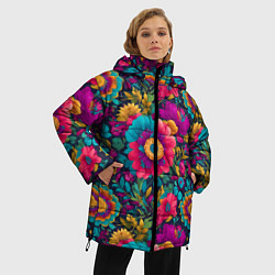 Куртка зимняя женская Цветочный микс, цвет: 3D-черный — фото 2