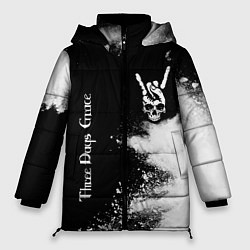 Куртка зимняя женская Three Days Grace и рок символ на темном фоне, цвет: 3D-черный