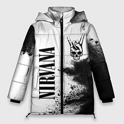 Женская зимняя куртка Nirvana и рок символ на светлом фоне