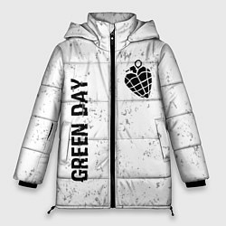 Куртка зимняя женская Green Day glitch на светлом фоне: надпись, символ, цвет: 3D-черный