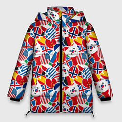 Куртка зимняя женская Флаги стран мира, цвет: 3D-красный