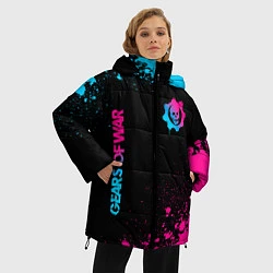 Куртка зимняя женская Gears of War - neon gradient: надпись, символ, цвет: 3D-черный — фото 2