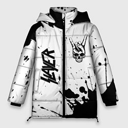 Женская зимняя куртка Slayer и рок символ на светлом фоне