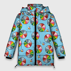 Куртка зимняя женская Круг спектр паттерн, цвет: 3D-красный