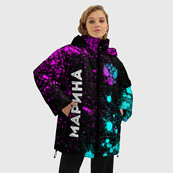 Куртка зимняя женская Марина и неоновый герб России: надпись, символ, цвет: 3D-черный — фото 2