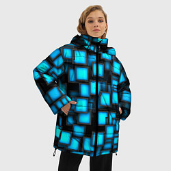 Куртка зимняя женская Геометрия - синие квадраты, цвет: 3D-черный — фото 2