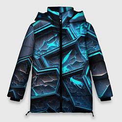 Куртка зимняя женская Разлом синих неоновых плит, цвет: 3D-черный