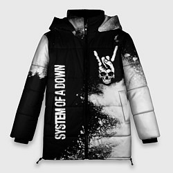 Женская зимняя куртка System of a Down и рок символ на темном фоне