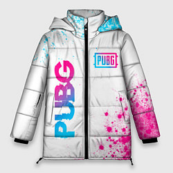 Куртка зимняя женская PUBG neon gradient style: надпись, символ, цвет: 3D-черный
