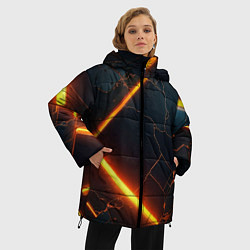 Куртка зимняя женская Неоновые разломы - оранжевый, цвет: 3D-черный — фото 2