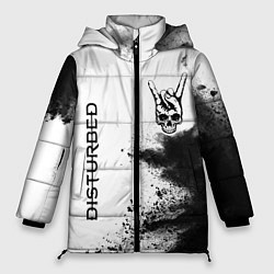 Женская зимняя куртка Disturbed и рок символ на светлом фоне