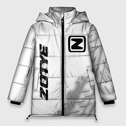 Куртка зимняя женская Zotye speed на светлом фоне со следами шин: надпис, цвет: 3D-черный