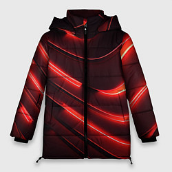 Куртка зимняя женская Красный неон абстракция, цвет: 3D-красный