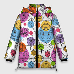 Куртка зимняя женская Индийские слоники, цвет: 3D-светло-серый