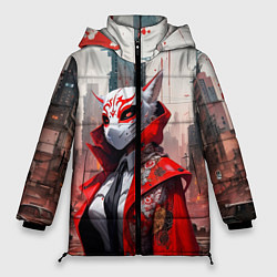 Куртка зимняя женская Наёмница в маске кицунэ, цвет: 3D-красный