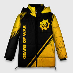 Женская зимняя куртка Gears of War - gold gradient: надпись, символ