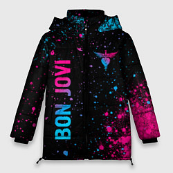 Женская зимняя куртка Bon Jovi - neon gradient: надпись, символ