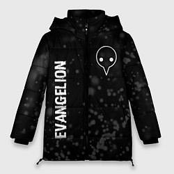 Женская зимняя куртка Evangelion glitch на темном фоне: надпись, символ