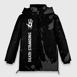 Женская зимняя куртка Death Stranding glitch на темном фоне: по-вертикал