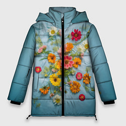 Женская зимняя куртка Букет полевых цветов на ткани