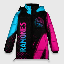 Куртка зимняя женская Ramones - neon gradient: надпись, символ, цвет: 3D-черный