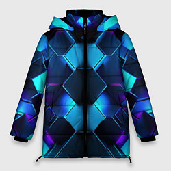 Куртка зимняя женская Синие неоновые плиты, цвет: 3D-светло-серый