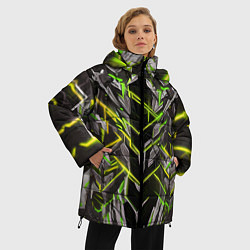 Куртка зимняя женская Киберпанк линии зелёные, цвет: 3D-черный — фото 2