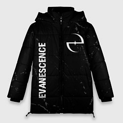 Женская зимняя куртка Evanescence glitch на темном фоне: надпись, символ