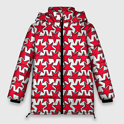 Куртка зимняя женская Ретро звёзды красные, цвет: 3D-красный